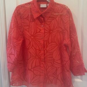 Alfred Dunner Red Floral Button Down Shirt